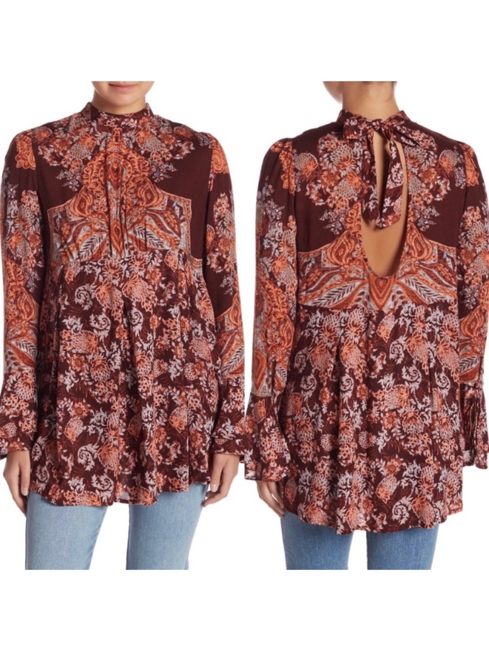 FREE PEOPLE Lady Luck Long Sleeve Tunic Dress with Ruffle Accents